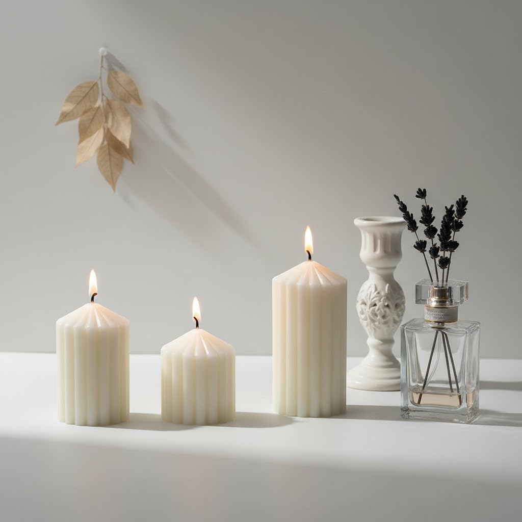 3 Set Scented Pillar Candles, White Soy Wax Pillar Candles 2.8/3.9/5.1 Inches Decorative Gift Set for Weddings Home Birthday