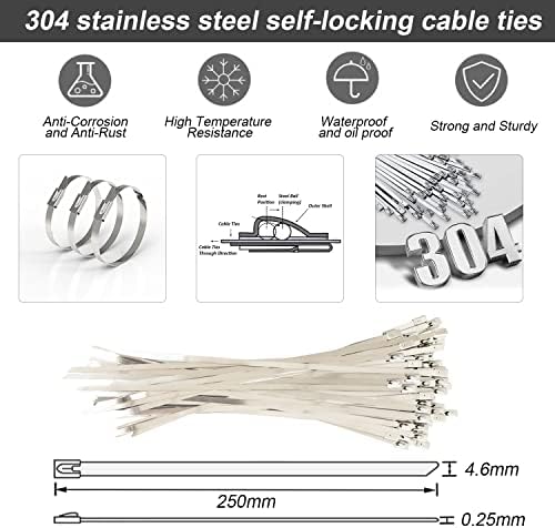 Stainless Steel Cable Tie Gun Kit Metal Tie Wrap Gun Cable Tie Gun Tensioning & Cutting Zip Ties Tool, Cable Tie Tool with 200PCS Stainless Steel Cable Ties for Stainless Steel Cable Ties