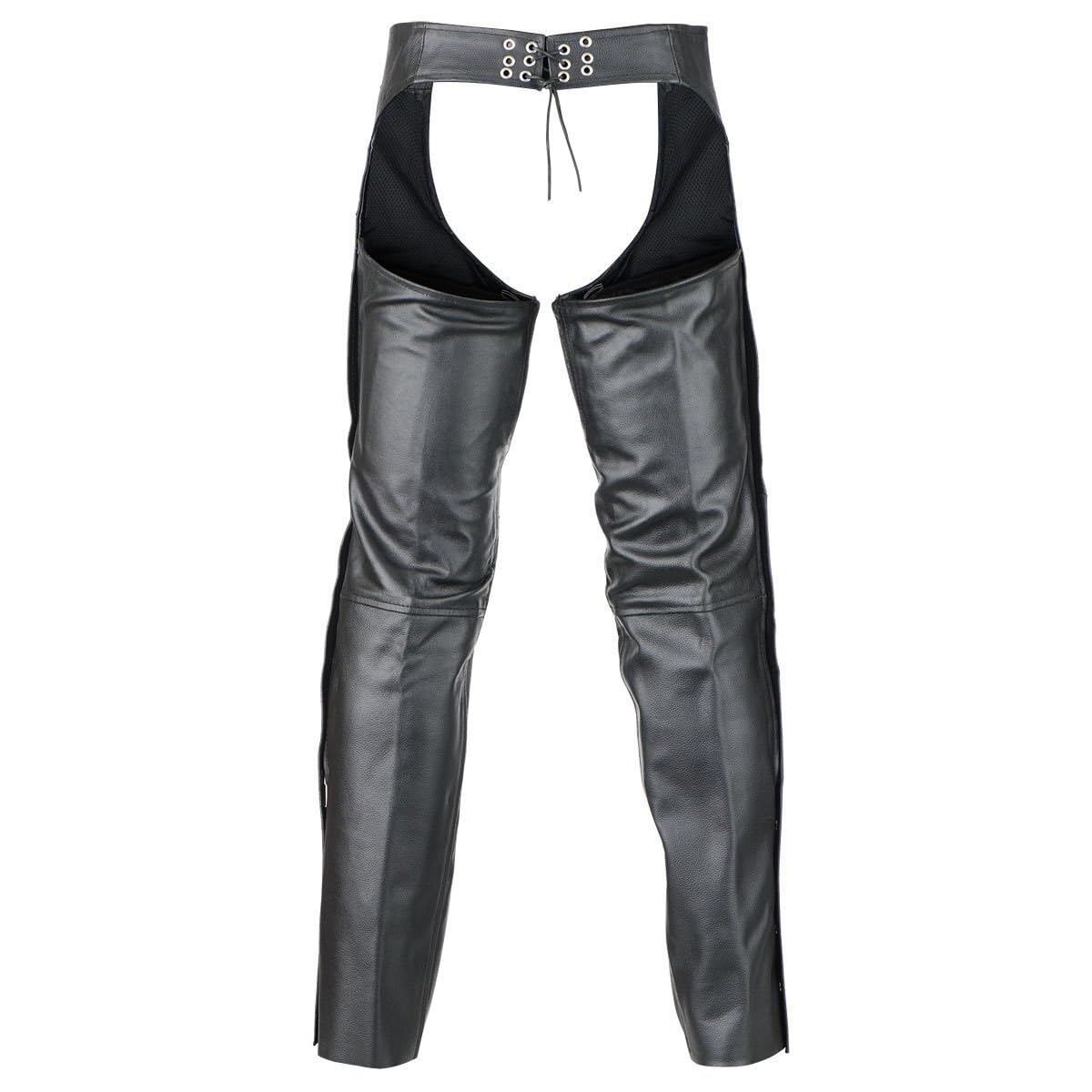Vance VL812S Black Standard Leather Deep Pocket Biker Motorcycle Riding Chaps (2XL)