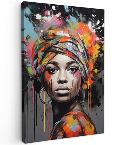 MuchoWow© Impression sur Toile Photo Peinture 80x120 cm Tableau Decoration Murale Chambre Salon Maison Deco Cuisine Femme - Foulard - Graffiti - Noir