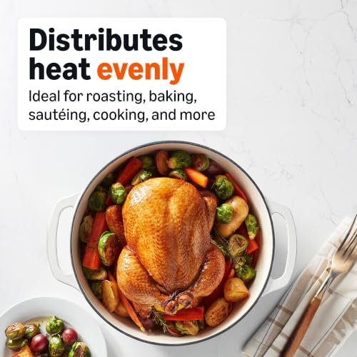 Image of Amazon Basics Enameled Cast Iron Dutch Oven Pot with Lid, Round, Dual Handles, Heavy-Duty, Oven Safe for Stews, Roasting, Baking, 7.3-Quart, Matte White