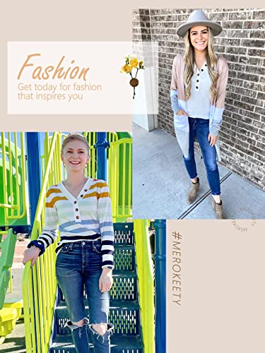 Image of MEROKEETY Women's 2025 Long Sleeve V Neck Ribbed Button Knit Sweater Solid Color Tops