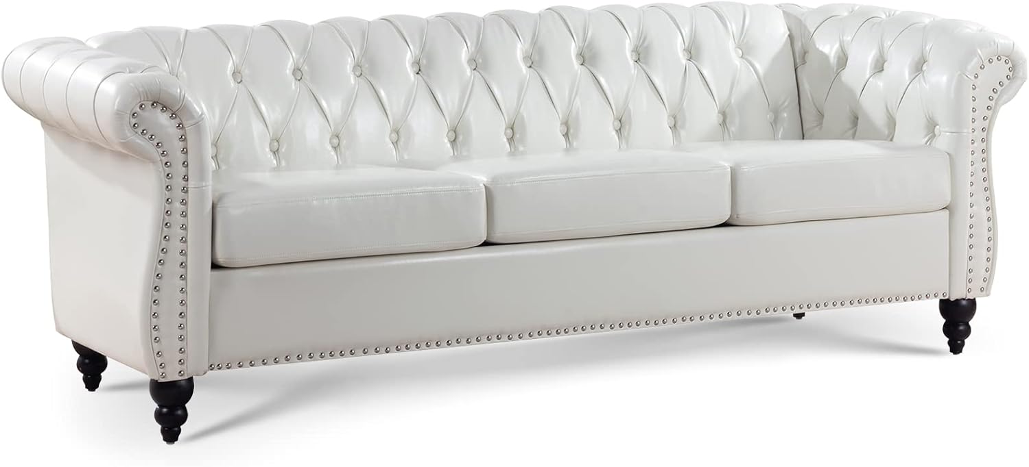 Wlvos 84" Leather Chesterfield Sofas for Living Room
