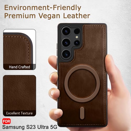 Image of TheGiftKart Genuine Leather Finish Back Cover Case for Samsung Galaxy S23 Ultra 5G | Raised Edges for Camera & Screen Protection | Shockproof Stunning Minimalist Design (MagSafe Compatible, Black)