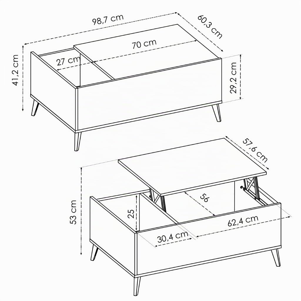 DEKIT GRUPO RIMOBEL Ness Mesa de Centro elevable, Melamina, Nordic, 41x99x60 cm