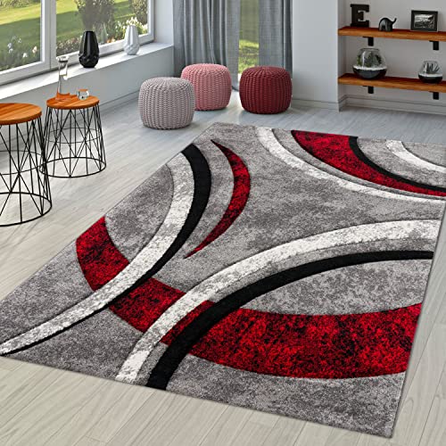 STANDARD 100 by OEKO-TEX TT Home Tappeto Camera Da Letto Soggiorno Pelo Corto Moderno Vintage Astratto Disegno Geometrico, Colore:Grigio Rosso Beige, Dimensione:60x110 cm