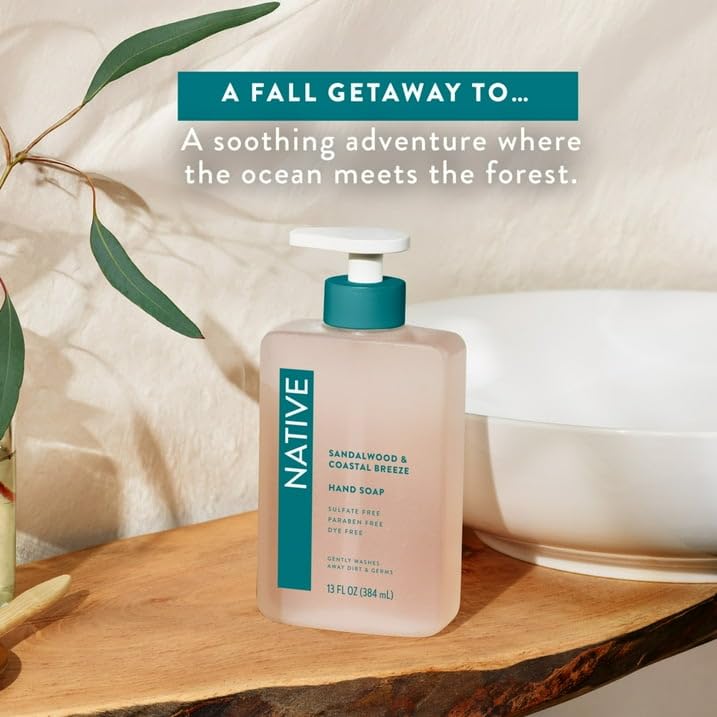 Native Sandalwood & Coastal Breeze Liquid Hand Soap 13 fl oz with Travolle Dispenser Pump image 3
