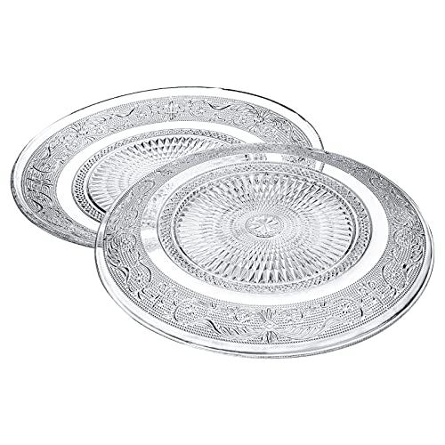 Elsjoy Set Of 6 Glass Dinner Plate, 10 Inch Large Serving Plate Round Clear Glass Plate, Vintage Embossed Dinnerware For Pasta, Salad thumb #3