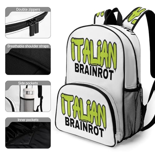 Italian-Brainrot Merch Large Travel Backpack Italian-Brainrot Meme Waterproof Lightweight Daypack White 44x32x19cm3