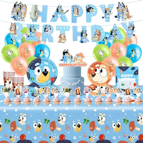 BLY Balloon3 83Pcs Birthday Party Decorations Supplies Set Reusable Birthday Party Ballons Banner Paper Plates Cups Napkins and Tablecloth Sets for 10-20 Guests