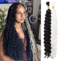 Boho Hair for Braiding, 2 Bundles 20 Inch Deep Wave Bulk for Boho Braids No Weft 150g Curly Bohemian Wet and Wavy Braiding Hair Extensions (Black and white# 20 Inch)