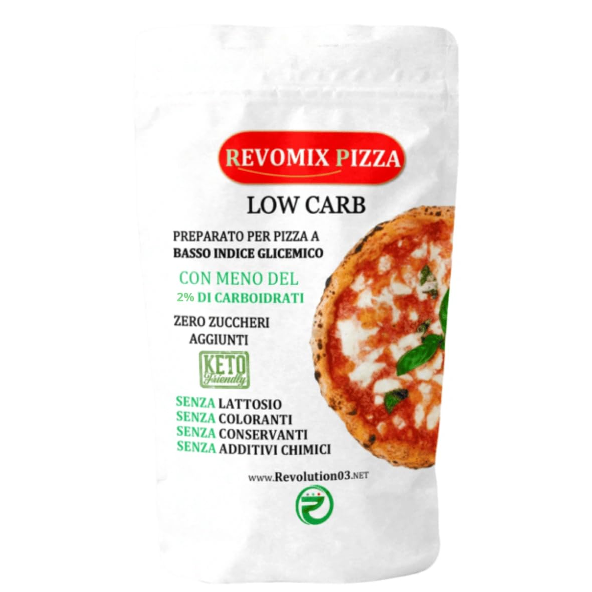 Revo Mix Farina Keto | Preparato Pizza Low Carb | Keto Friendly | Basso Indice Glicemico | Ricco Proteine | Artigianale | Ipocalorico | Made in Italy | 2 CONFDA 500G