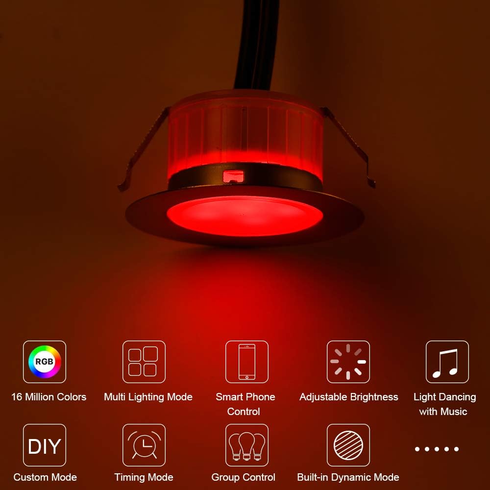 Lot de 30 Bluetooth RGBWW Led Encastrable Exterieur, Ø31mm Dimmable Mini Spot Escalier Piscine Lampe au Sol, Etanche IP67 DC12V pour Terrasse Bois (RGB+Blanc Chaud)