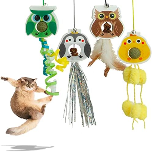 olloiig Hanging Cat Toy with Catnip Balls/Silvervine Gall Fruit for Teeth Cleaning, 4PCS Self-Play Retractable Cat Teaser Toy, Interactive Cat Toy for Indoor Cats…