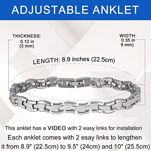 Magvivace Pure Titanium Anklet For Women Men For Arthritis And Joints, Natural Magnetic Therapy Ankle Bracelet For Pain Relief, 3500 Gauss Magnet, With Removable Link (Women's Anklet, Silver) #TOP3