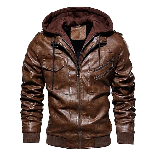 Manteau moto à capuche similicuir coupe ajustée veste rétro