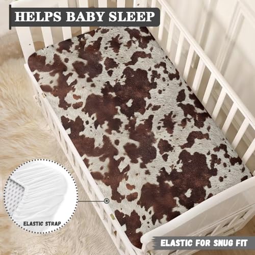 Image of Cow Print Baby Crib SheetsBreathable Bedding Sets for Cribs Fitted Removable Mattress Cover for Girls Safe and Breathable Nursery Decor Home Accessories