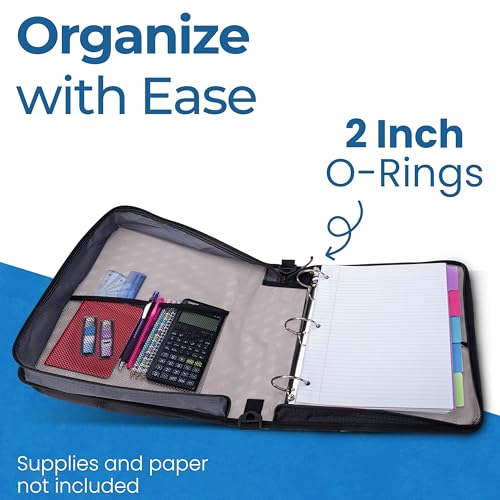 Image of Case-it Universal Zipper Binder | 2-Inch O-Rings, 13-Inch Laptop /Tablet Padded Pocket, 400 Sheet Capacity, Multiple Storage Pockets & Shoulder Strap | School & Office Organizer | LT-007 Warm Gray