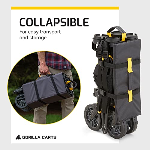 Gorilla Carts Collapsible Folding Outdoor Utility Wagon, 7 Cu Ft Oversized Bed, 150 lb Load Rating, Black – Foldable Rolling Cart w/ Pockets & Cup Holders for Beach, Camping, Sports or Picnic