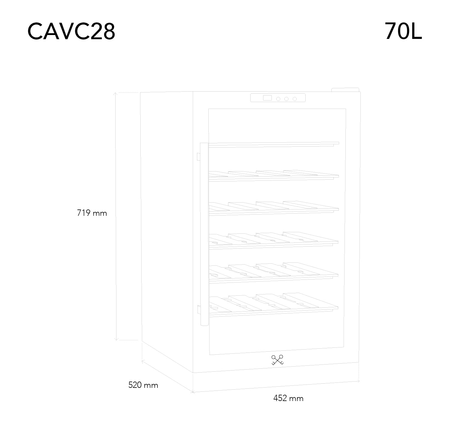 Les Petits Champs Cave à Vin 28 Bouteilles CAVC28 70L 6 Etagères Réglable 11-18°C Refroidissement Thermoélectrique LED Anti-UV