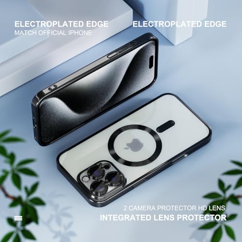 Image of Misea Magnetic for iPhone 16 Pro Case Compatible with MagSafe Black | [Never Yellowing] [Military Drop Protection] Full Camera Lens Protector Plating Soft Clear Phone Case for Women, Black