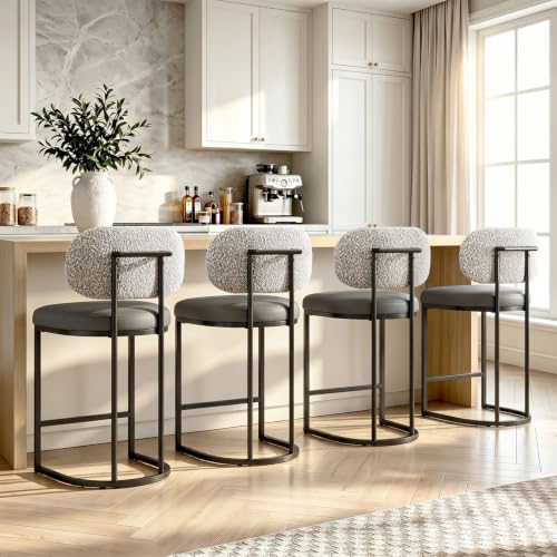 Butacos de altura para barra GREEN PARTY, juego de 4, color gris, asiento de cuero sintético, patas metálicas doradas, capacidad de 136 kg, altura de asiento 63 cm miniatura 1