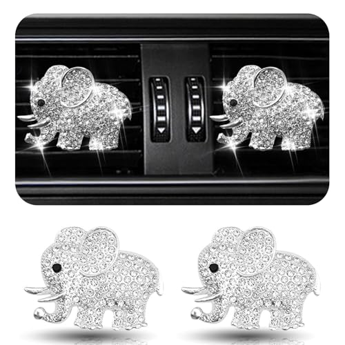 Image of 2PCS Crystal Diamond Car Air Vent Clip, Elephant Design Car Air Freshener Diffuser, Rhinestones Bling Car Accessories for Women Girls, Car Interior Decorations