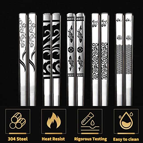 Bacchette in acciaio inox, 5 paia di bacchette riutilizzabili, in metallo, lavabili in lavastoviglie, con incisione laser, set regalo per Natale/compleanno - immagine 5