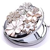 EVTECH(TM 3D Bling Crystal Rhinestones Stainless Travel Compact Pocket Crystal Folding Foldable Makeup Mirror(100% Handmade)