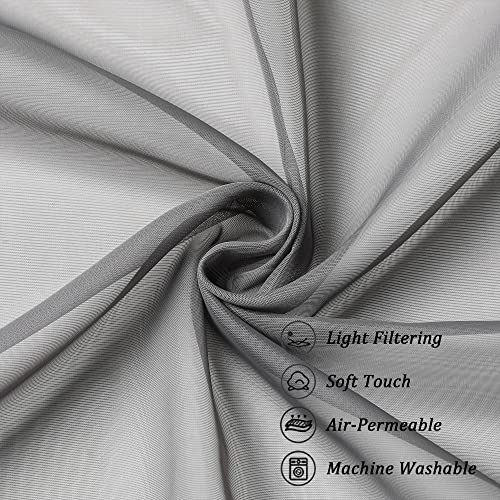 Image of Chyhomenyc Sheer Valances for Windows 42W x 14L inches 2 Pack, Small Window Curtains for Living Room Bathroom Cafe Laundry Basement, Modern Top Dual Rod Pocket Voile Curtain, Charcoal Grey