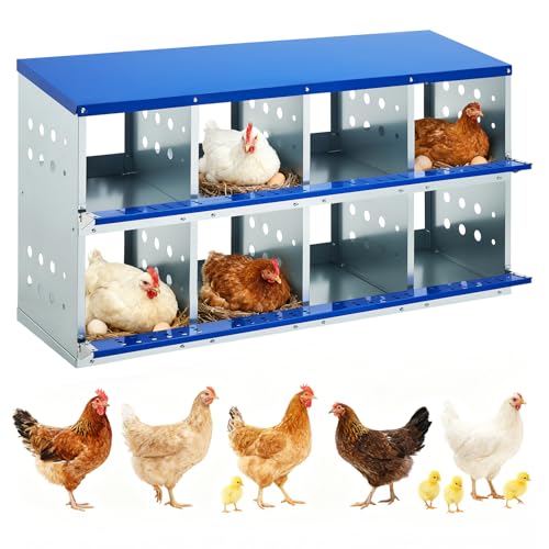 Doppeltcharms 8 Compartments Galvanized Steel Chicken Nesting Boxes Egg Laying Box with Automatic Rollout Egg Collection Easy Clean & Quick Assembly Hen Nest Boxes for Backyard Poultry Blue