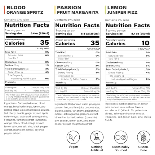 Image of Peak Cocktails Non Alcoholic Drinks, Calming Adaptogen, Variety 48 Pack | Calming, ashwagandha, tart cherry, L-theanine adaptogen blend; recovery, sleep & mood, non-alcoholic, zero proof, vegan