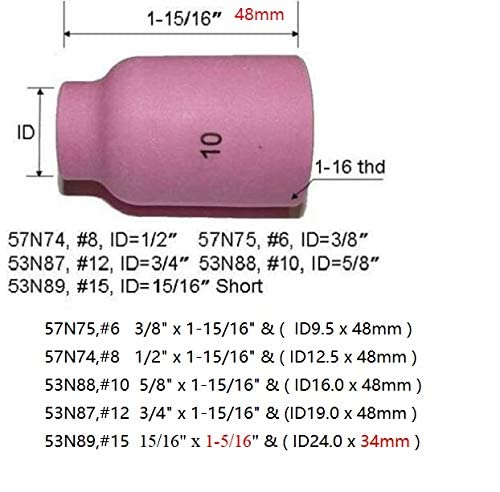 Image of RIVERWELD TIG Gas Lens Alumina Nozzle Jumbo 53N88 10# 5 /8 inch 16.0mm 10pcs