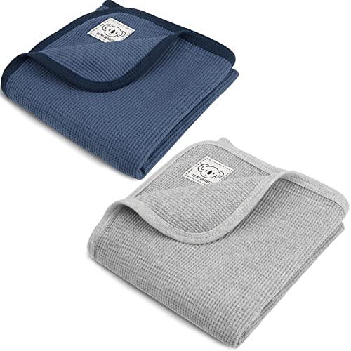 100% Cotton Waffle Baby Blanket For Boys Girls Soft Lightweight Toddler Bed Blanket With Cute Koala Design For All Season Infant Blanket 30 X 30 Inch Blue And Grey #TOP14