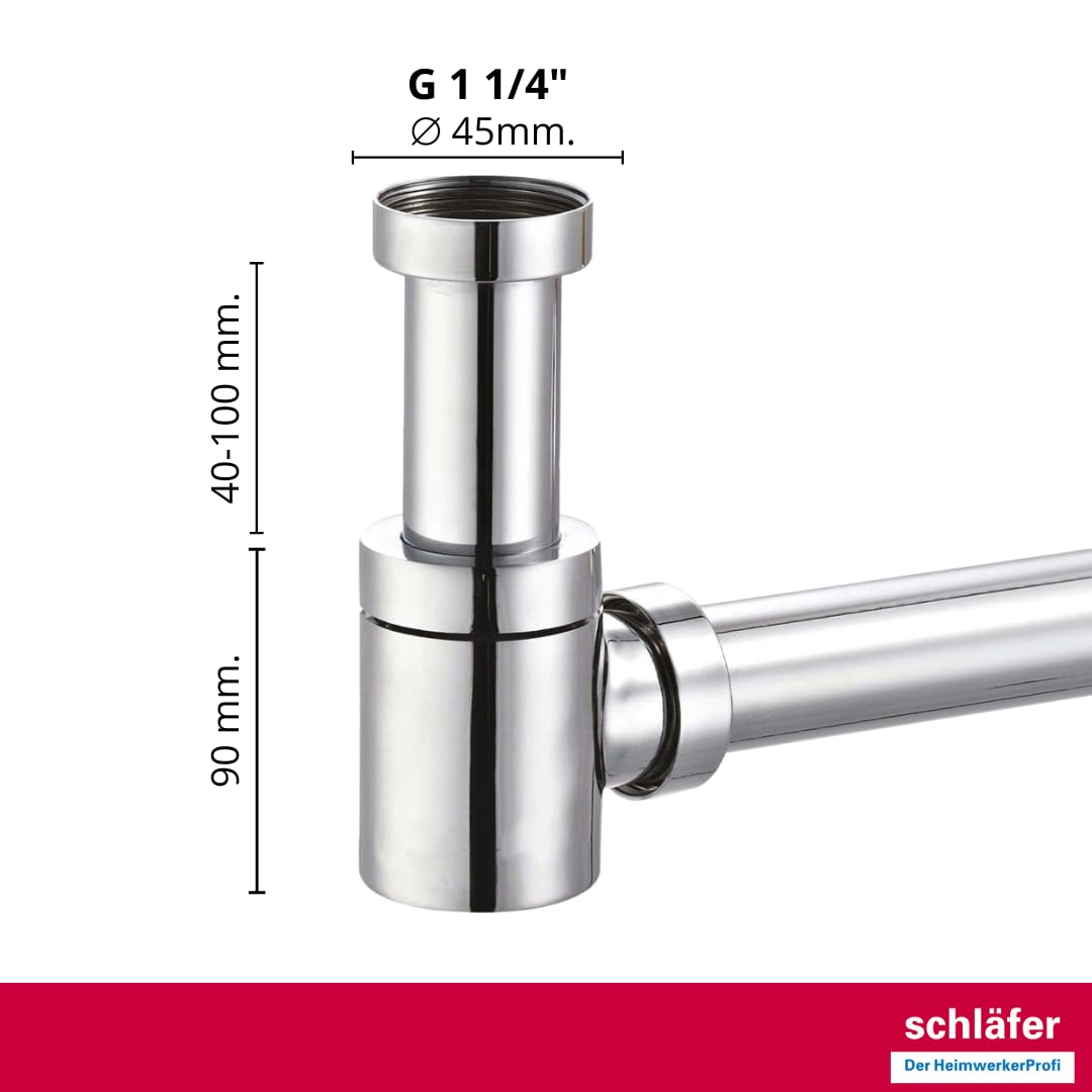 Schläfer 3939603 | Sifone Universale Salvaspazio per Scarico Lavandino Bagno a Vista in Ottone Cromato, Telescopico e Regolabile, per Lavabi Bagno e Bidet a Appoggio o Sospesi, Scarico 1"1/4