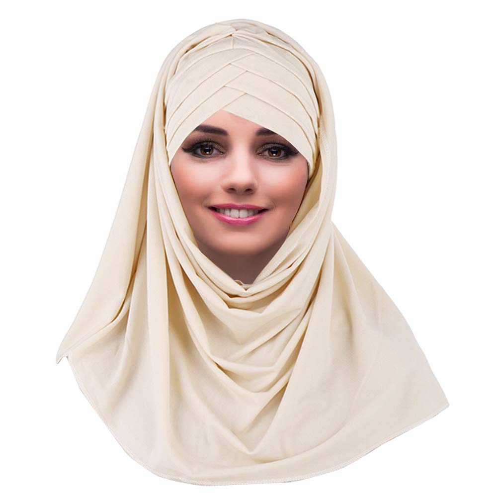 Yofasen Women's Beige Slouchy Muslim Hat - Islamic Scarfs Beautiful Hijab Beanie Cap Shawl Headscarf, One Size