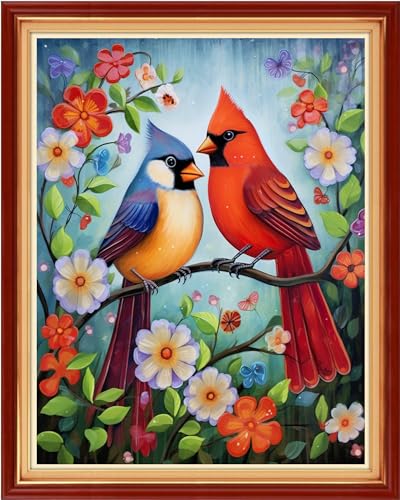 Image of Redxing Stamped Cross Stitch Kits Embroidery kit for Beginners Adults Full Range of Embroidery Patterns Starter Kits DIY Printed Cross Stitch Kits Needlepoint Kits 11CT-Birds and Flowers 16x20 inch