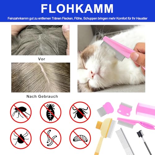 FOSER Katze Hund Flohkamm, 7 Stück Katzen und Hunde Pflegekamm, Läusekamm (7 Stück - Blau + Grün)