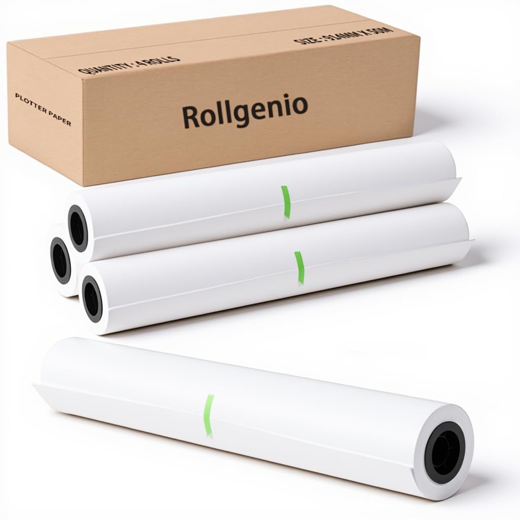 610 mm x 50 m, Plotterpapier 24 Zoll x 150 m, ideal für CAD-Zeichnungen, Ingenieurpläne, GIS-Karten und architektonische Designs (4 Rollen, 2 Zoll Spannfutter)