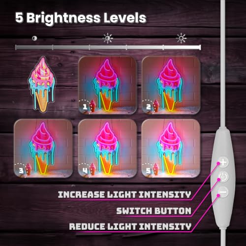 Image of Ice Cream Neon Sign for Wall Decor Dimmable Ice Cream Led Neon Sign for Ice cream Shop Birthday Party Bedroom Bar Drink Shop Wall Decoration USB Powered