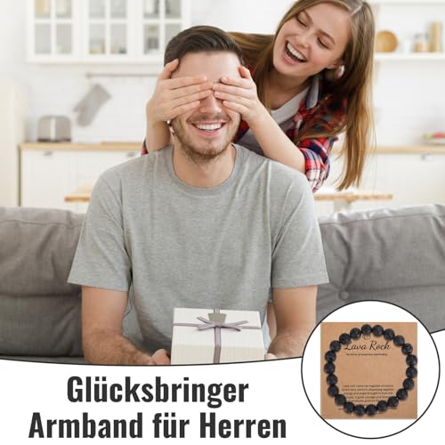 Onperpoe Armband Herren, Heilsteine Armband, Anti Stress Geschenke für Männer, Lavasteine Perlen Armbänder, 8 mm Naturstein Perlenarmbänd, Glücksbringer für Männer