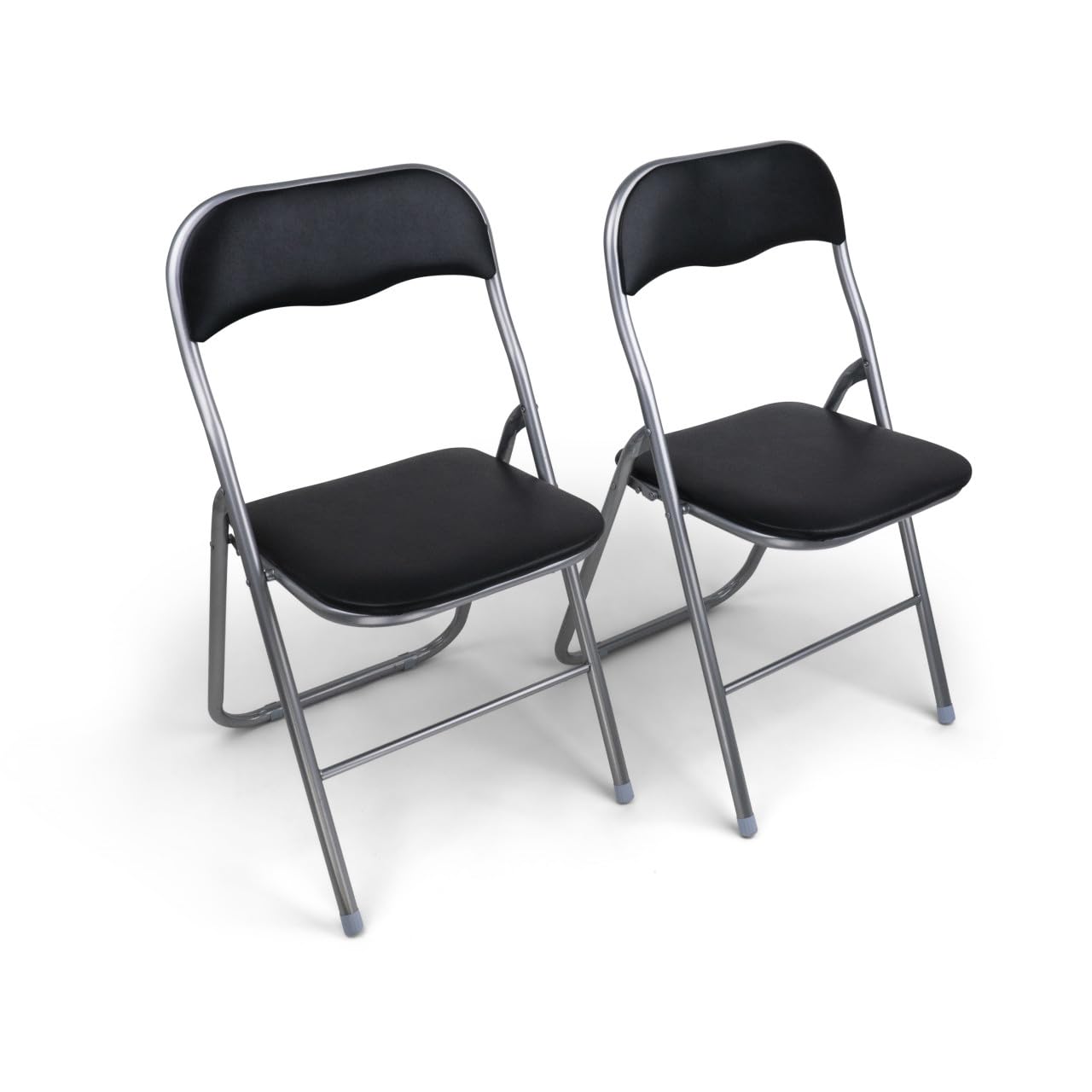 HAEST - Lot de 2 Chaises Pliantes, Chaise Pliante Rembourrée avec Cadre en Métal & Similicuir, Gain de Place, Charge Max. 100 kg, Idéale pour Cuisine & Jardin, Argent-Noir