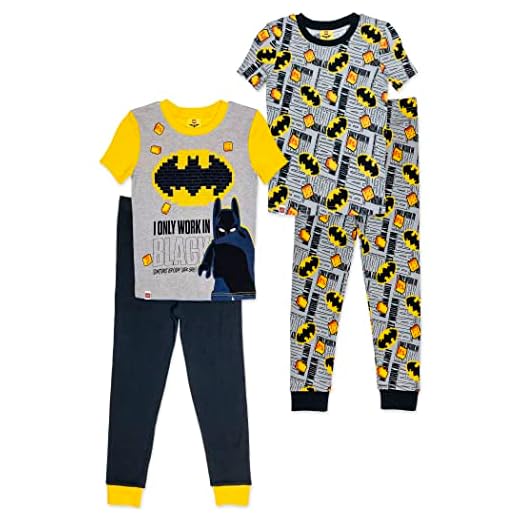 LEGO Batman Movie Boy's Pajama, 4 Piece PJ Set,100% Cotton,Black Gray,Size 4