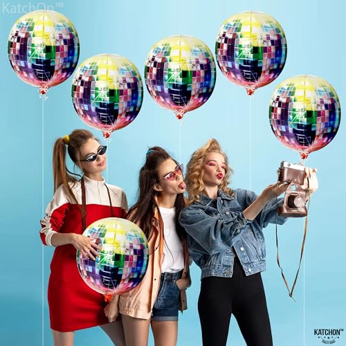 Image of KatchOn Jumbo Disco Ball Balloons - 22 Inch, Pack of 6 | Disco Balloons for 70s, 80s, 90s Parties & Bachelorette Decorations, Multicolor | Birthday Party Decorations