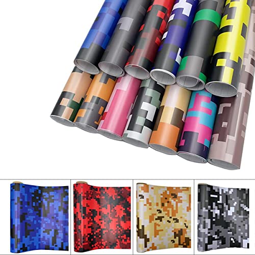 Cozylkx 30 cm × 100 cm Vinylfolie Camouflage Für Auto Motorrad Digital Mosaic Camo wasserdichte Autolackschutzfolie,Blau-Pink