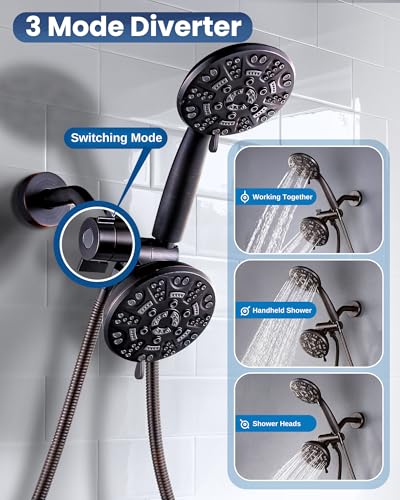 Cabezal de Ducha Doble WOWOW con Set de Maneral - Ducha de Acero Inoxidable con Combo de Rociador Manual, Grifería de Alta Presión 2 en 1, Acabado Bronce Aceitado (Incluye Válvula de Latón) miniatura 5