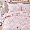 JSD Pink Unicorn Kids Comforter Set Twin Size, 2 Piece Girls Rainbow Microfiber Comforter with Pillow Sham, Lightweight All Season Washable #2