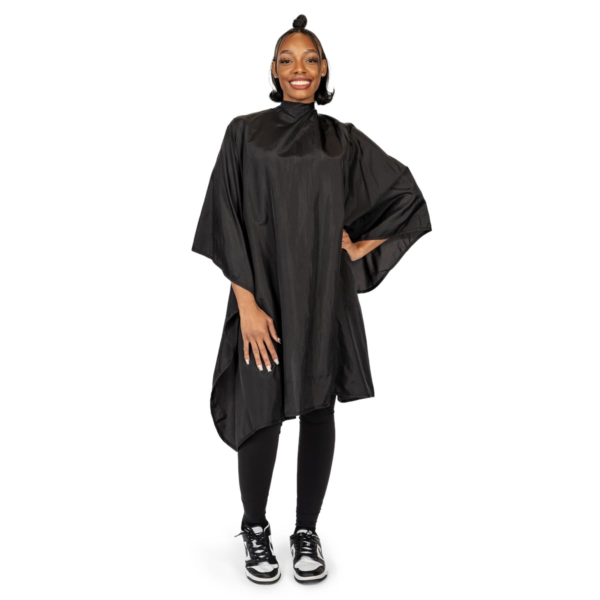 MBS Apparel Deluxe Crinkle Nylon Hair Cutting – Waterproof Black Salon Cape – Machine Washable, Professional Size 58” x 54”