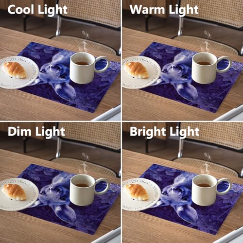 Baonews Niedliche Känguru-Tischsets, Känguru in violetten Pflanzen, Platzsets für Esszimmer/Küchentisch, wasserdicht, waschbar, Leinen, Wärmeisolierung, 30,5 x 45,7 cm, 4 Stück