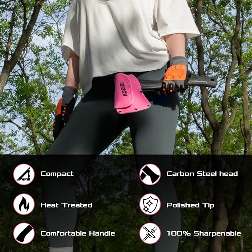 KSEIBI Hatchet with Sheath, Camping Axe for Splitting and Kindling Wood, Forged Steel Blade with Anti-Slip and Shock Reduction Handle Great Throwing Hatchets Pink